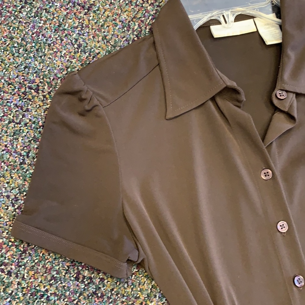 Worthington sz S brown button up blouse w/ belt - Picture 3 of 3